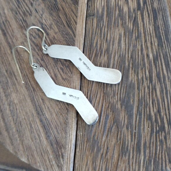 Vintage Sterling Silver & 14k gold lightning Bolt shaped Earrings - Picture 3 of 4